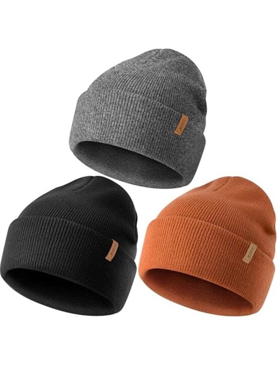 3 Pack Unisex Beanie Winter Double Layer Warm Knit Cuffed Hat